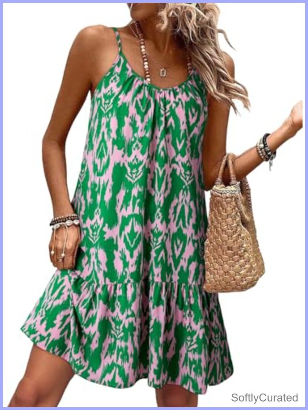 Womens Spaghetti Strap Smocked Flowy Boho Mini Dress V-Neck Sleeveless Sundress